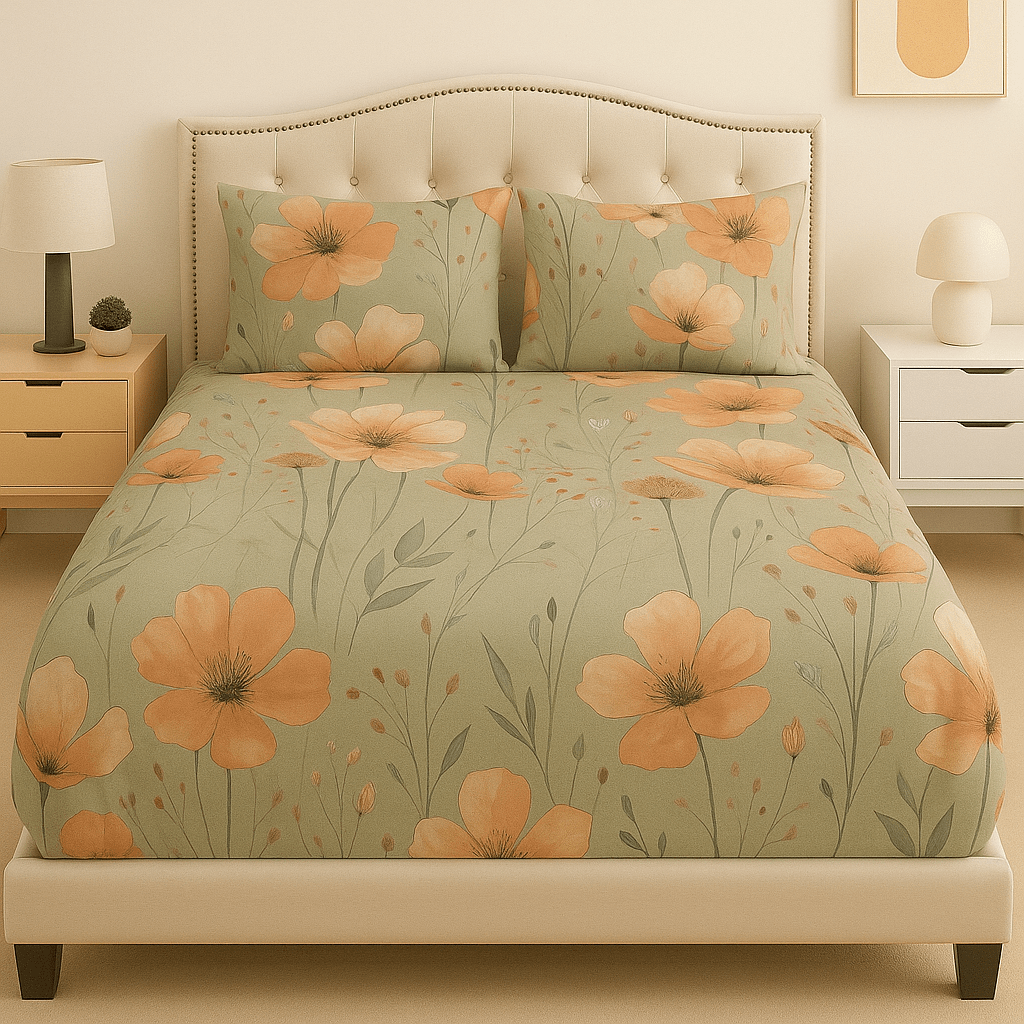 Amber Blossom Cotton Satin Bed Sheet
