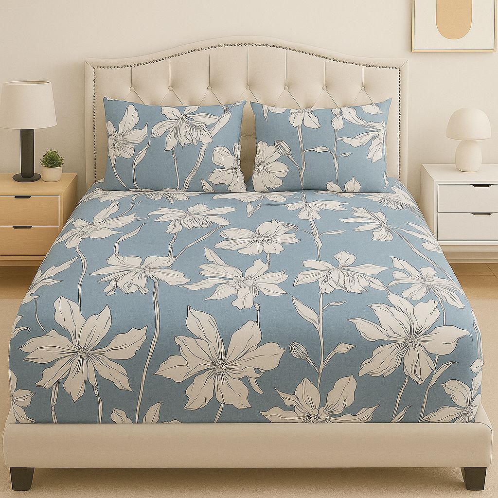 Azure Trace Cotton Satin Bed Sheet