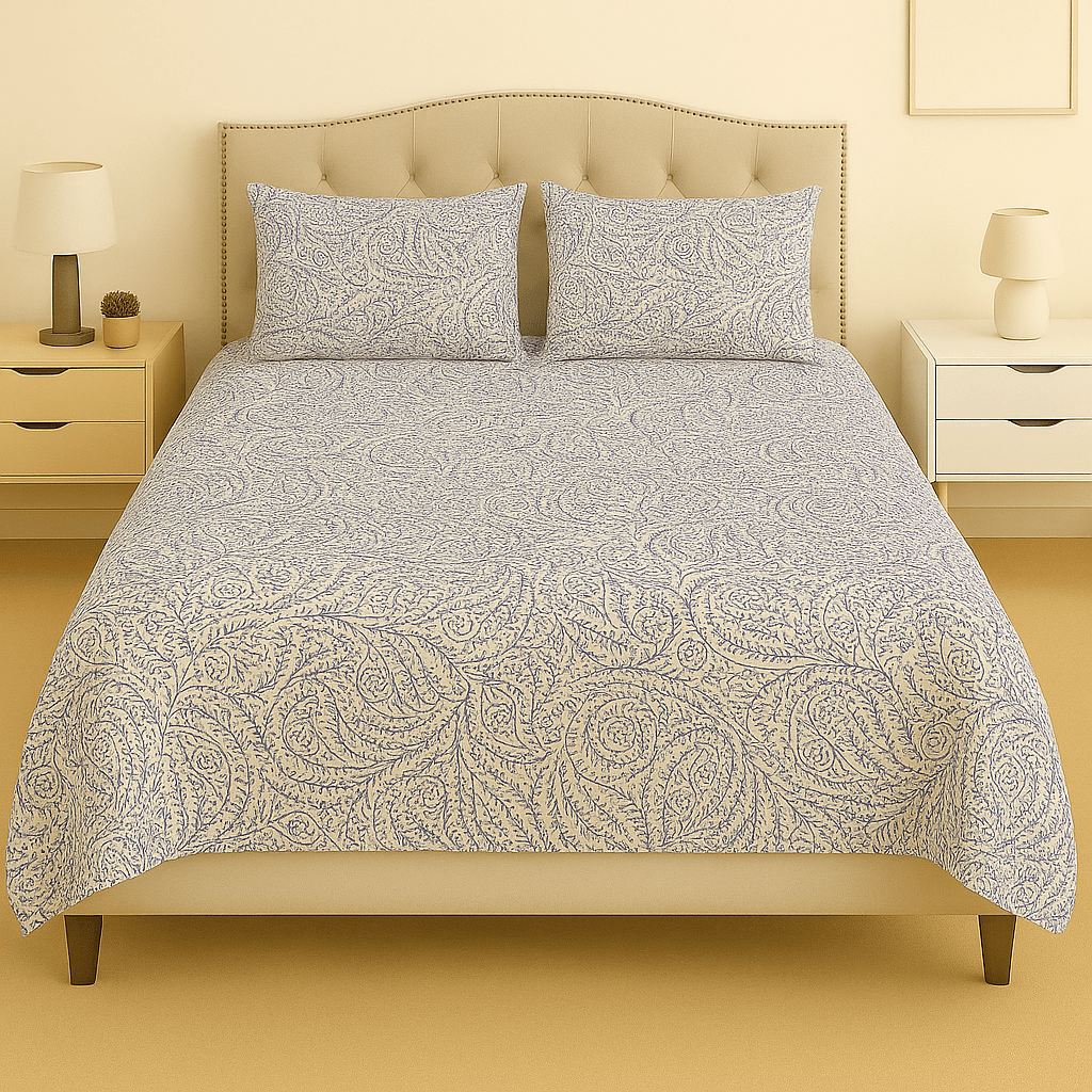 Azure Vine Cotton Satin Bed Sheet