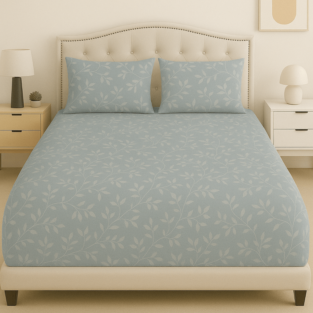 Blue Willow Cotton Satin Bed Sheet