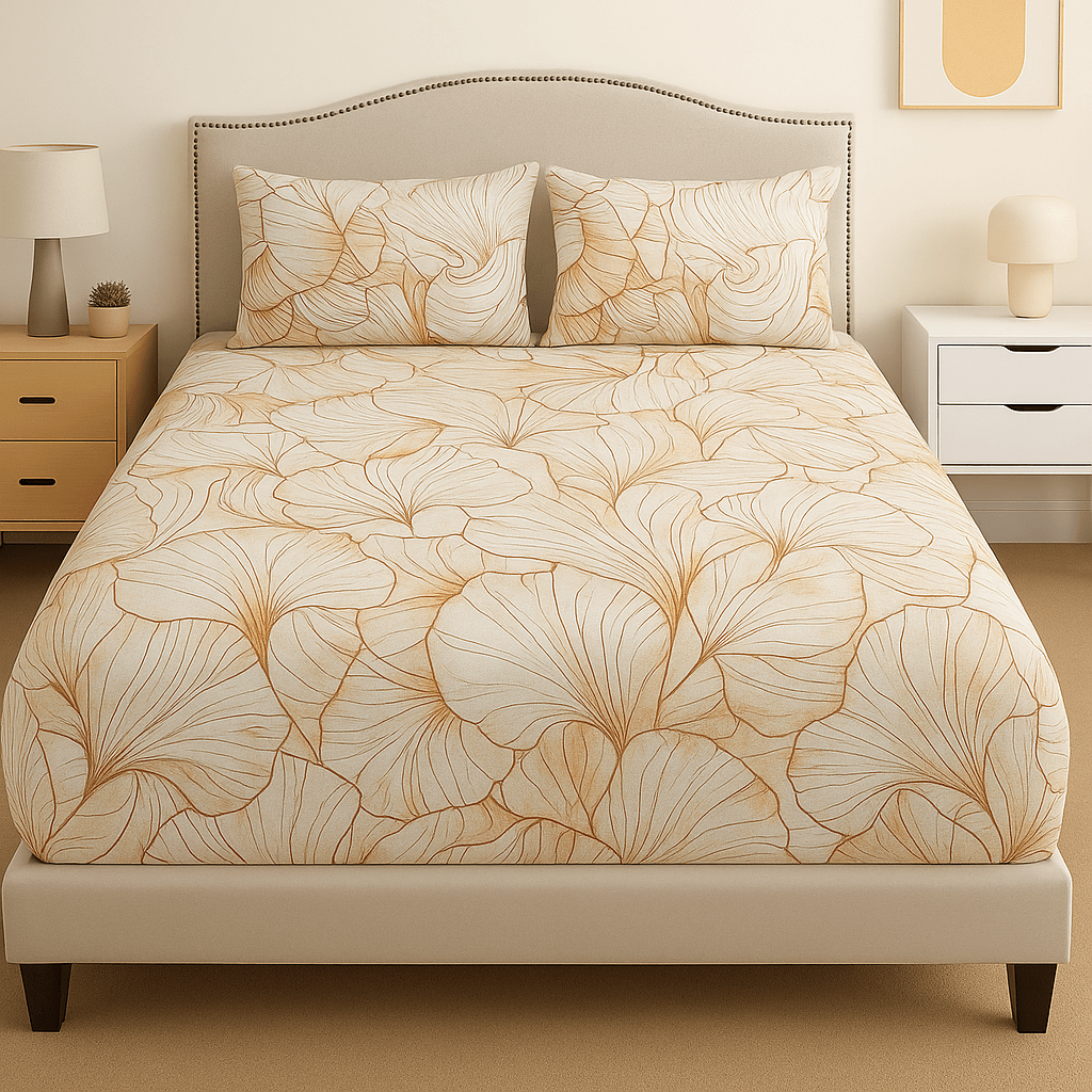 Golden Petal Cotton Satin Bed Sheet