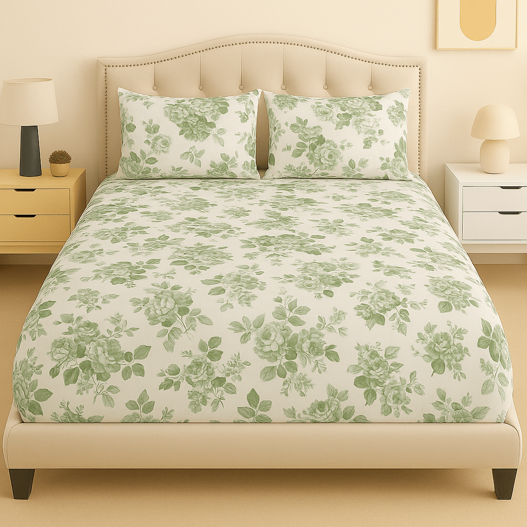 Mint Bloom Cotton Percale Bed Sheet
