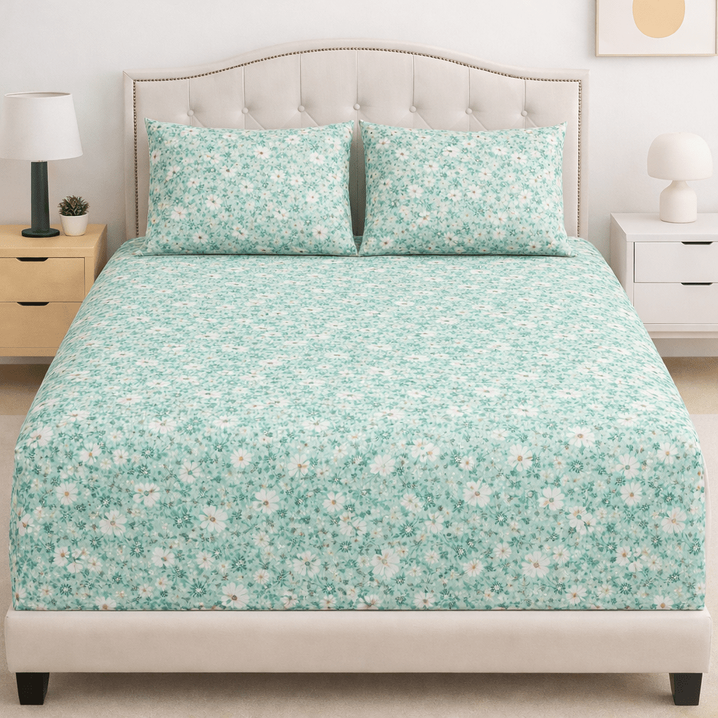 Mint Meadow Cotton Bed Sheet