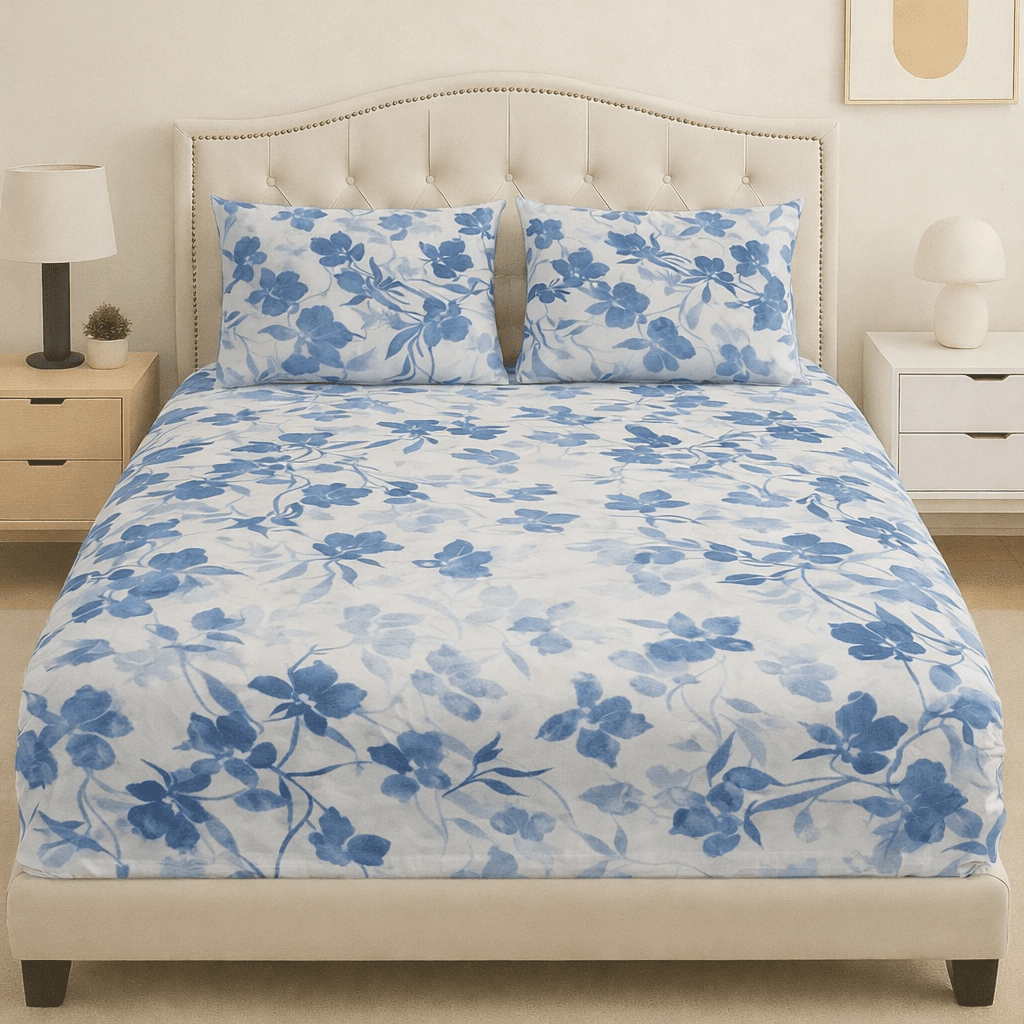 Morning Blue Cotton Bed Sheet