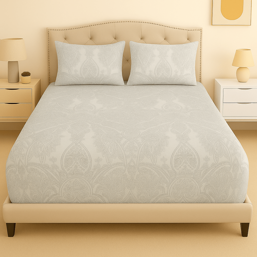 Serene Paisley Mist Cotton Percale Bed Sheet