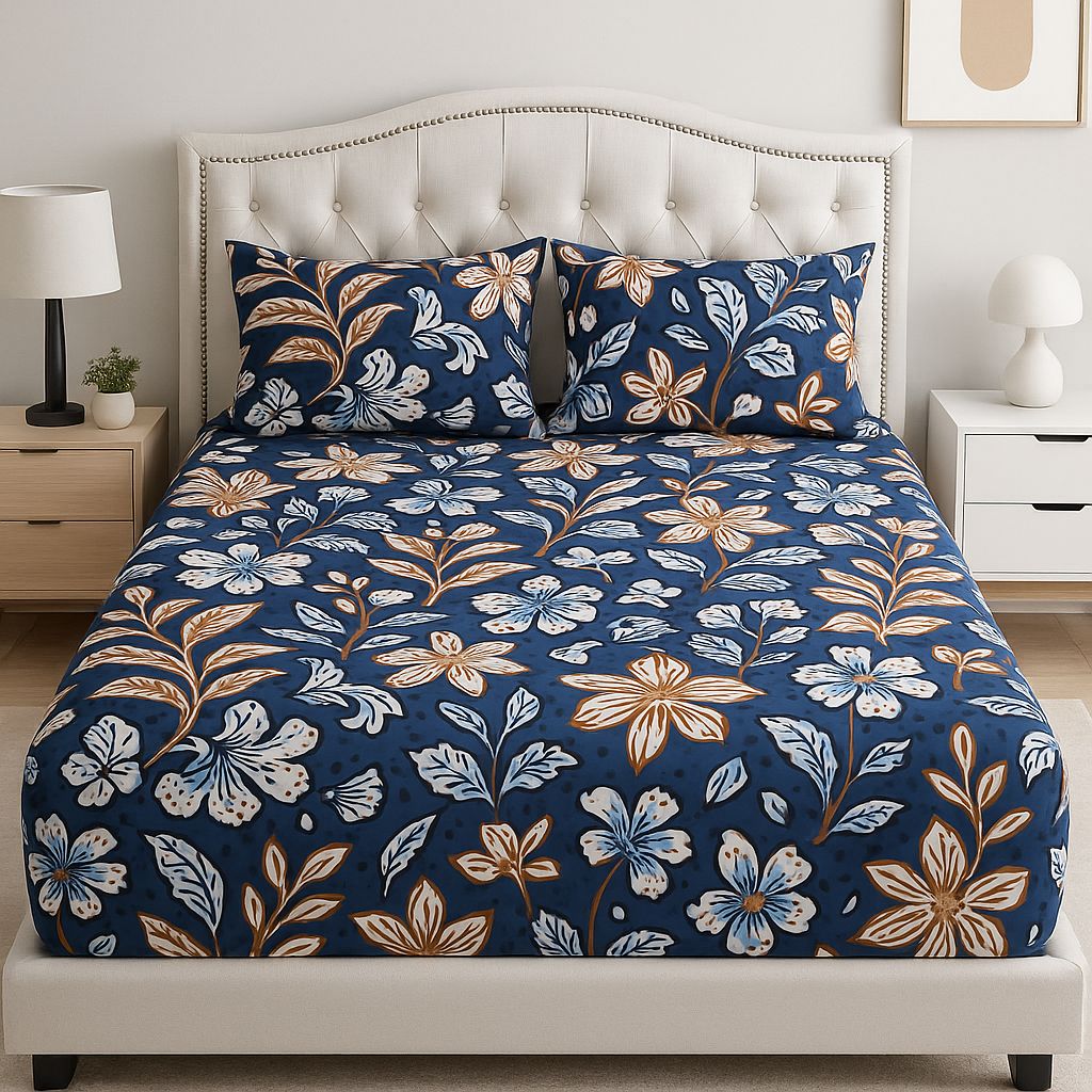 Twilight Bloom Cotton Bed Sheet