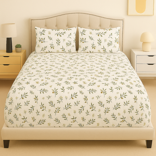 Olive Whisper Cotton Bed Sheet