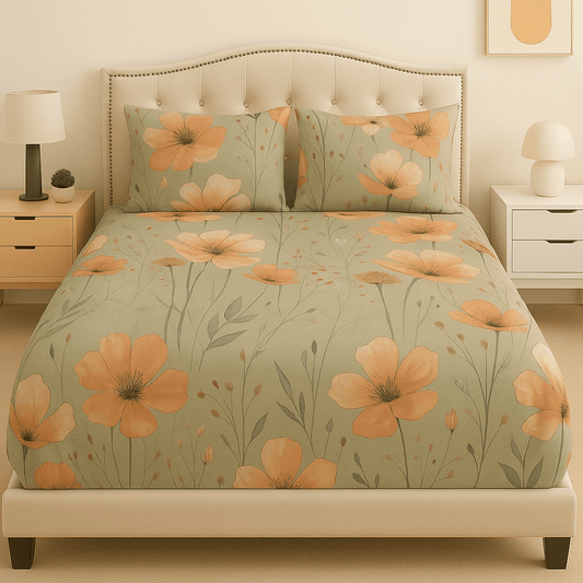 Amber Blossom Cotton Satin Bed Sheet