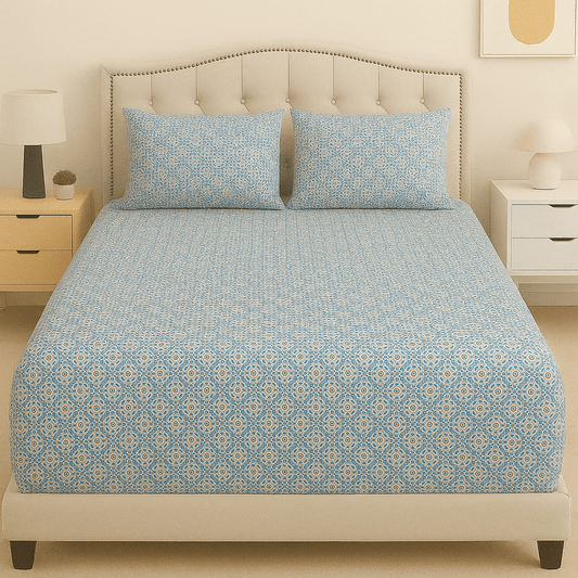 Aqua Mosaic Cotton Satin Bed Sheet