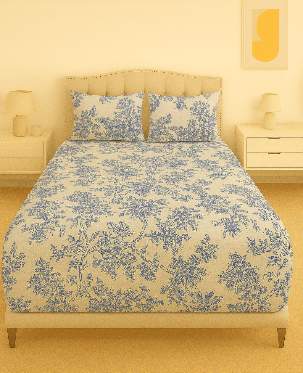 Azure Vine Elegance Cotton Percale Bed Sheet