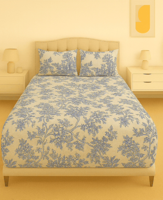 Azure Vine Elegance Cotton Percale Bed Sheet