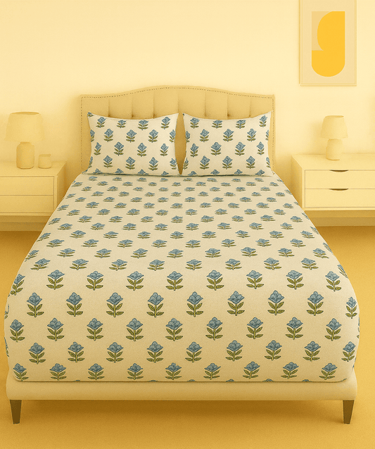 Blue Blossom Charm Cotton Percale Bed Sheet