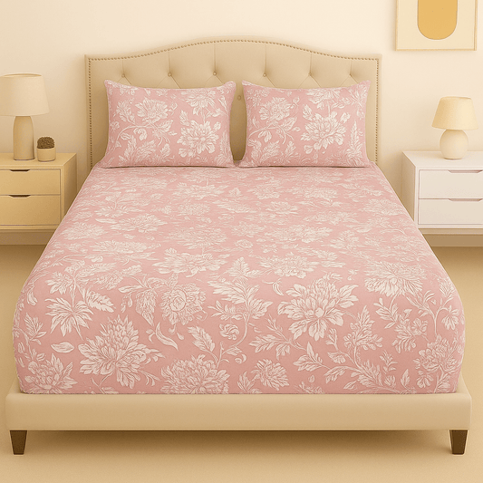 Blush Bloom Cotton Satin Bed Sheet