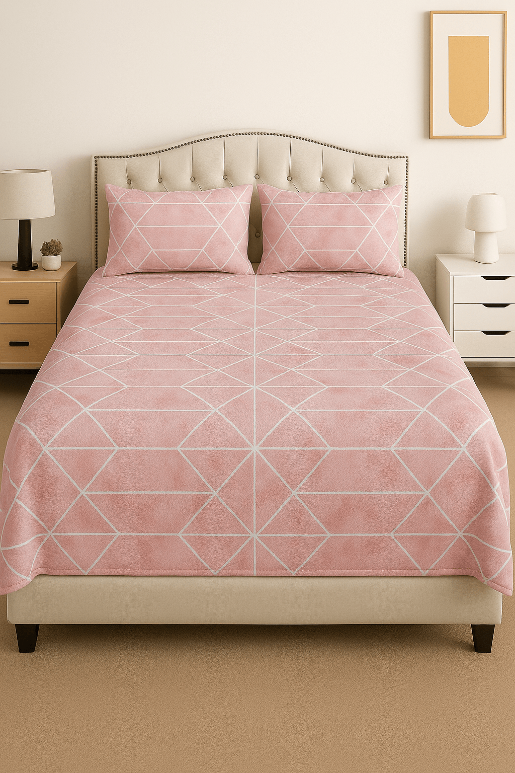 Blush Geometry Cotton Bed Sheet
