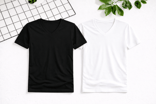 Core V-Neck Black & White Vests Pack of - 2