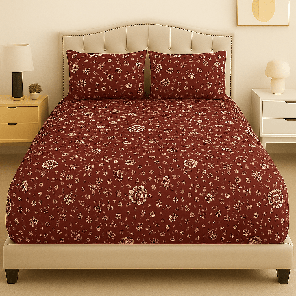 Crimson Bloom Cotton  Bed Sheet