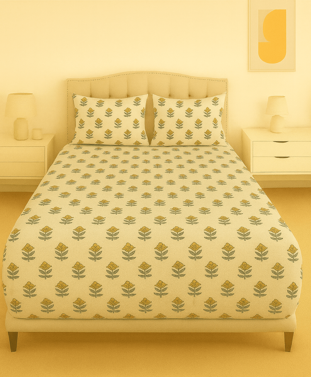 Golden Bloom Cotton Percale Bed Sheet