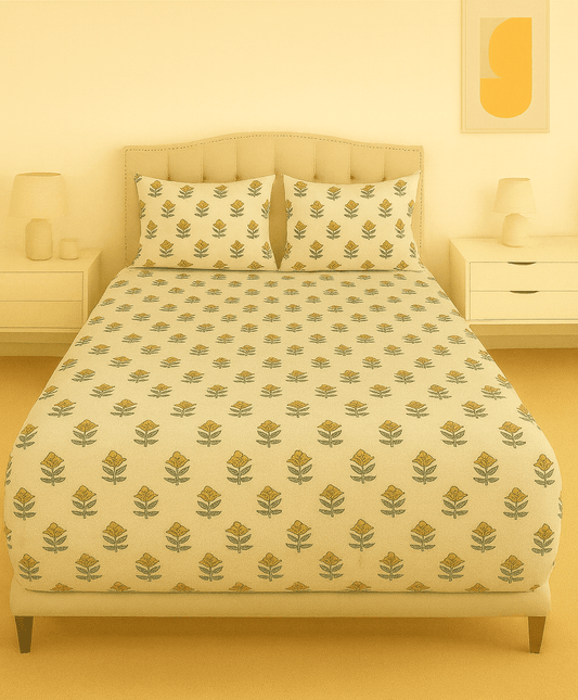 Golden Bloom Cotton Percale Bed Sheet