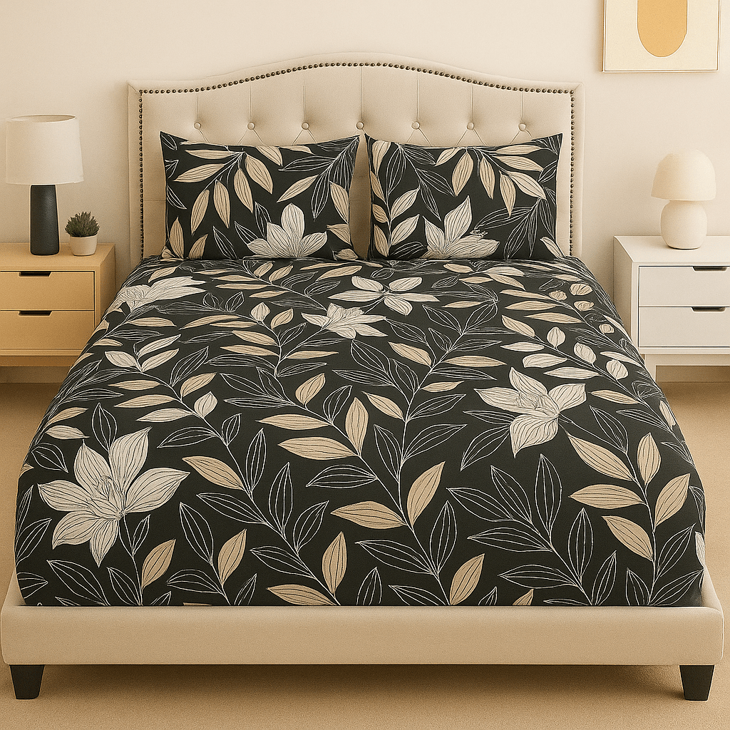 Midnight Bloom Cotton Bed Sheet