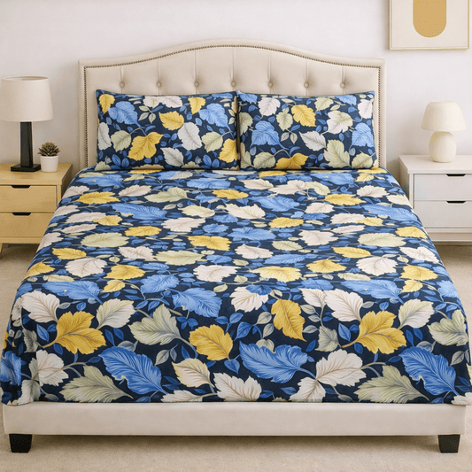 Midnight Leaves Cotton Bed Sheet