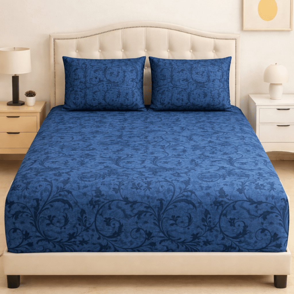 Midnight Scroll Cotton Percale Bed Sheet